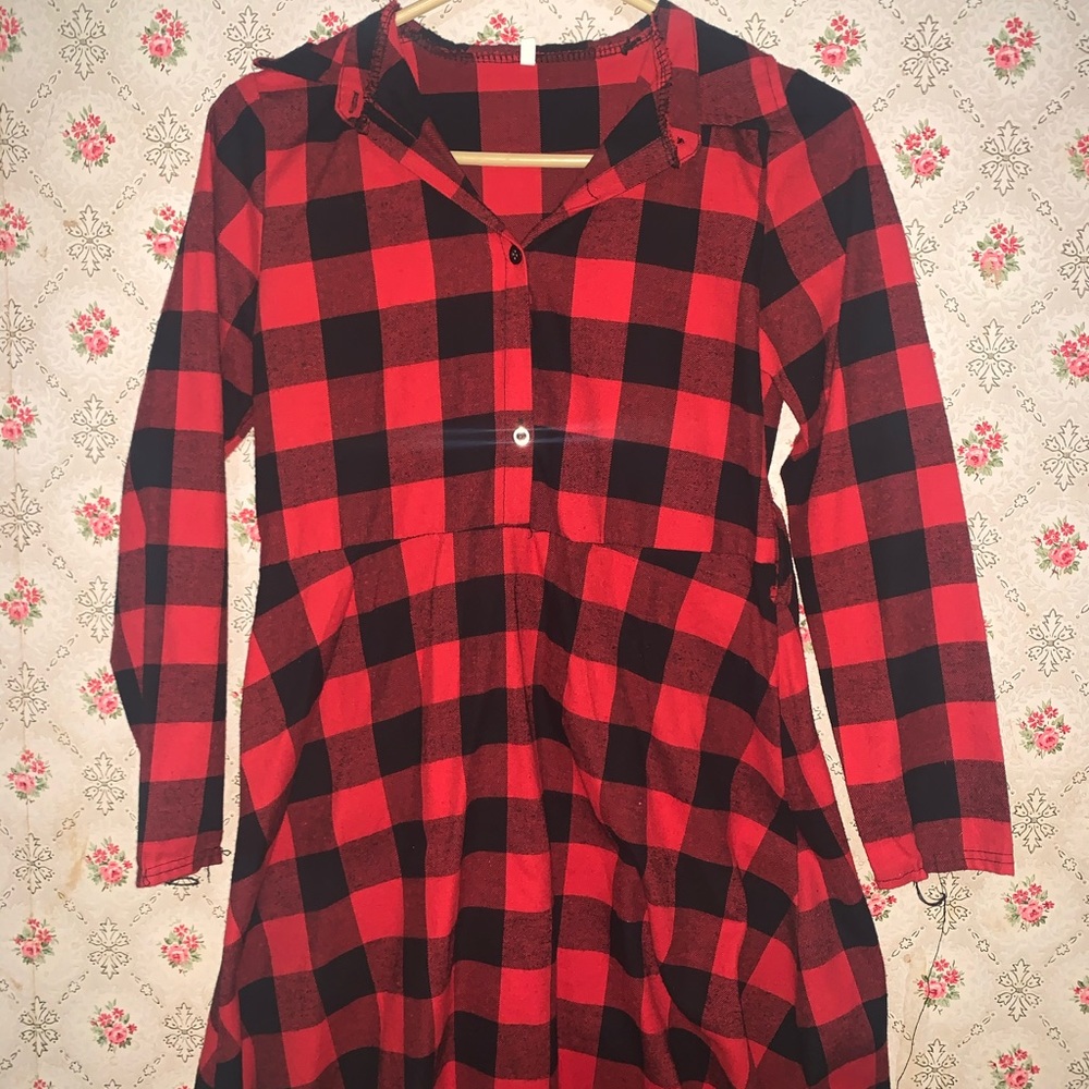 PLAID FLANNEL DRESS w/ belt area